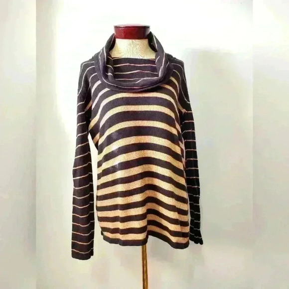 Jones New York black and  gold striped cowl neck sweater. Size large - Picture 1 of 9